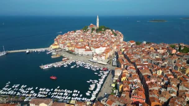 Vista Aérea Cidade Velha Rovinj Famosa Antiga Cidade Croata Mar — Vídeo de Stock