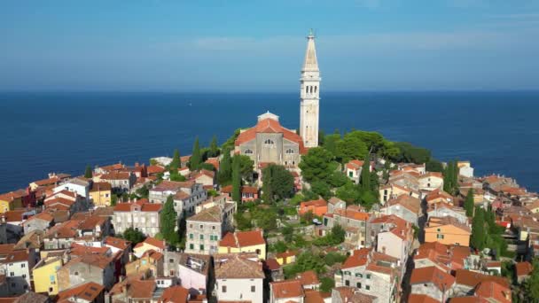 Zdjęcia Lotu Ptaka Historycznego Starego Miasta Rovinj Kościoła Eufemii Chorwackiego — Wideo stockowe
