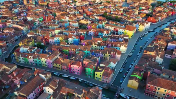 Talya Nın Venedik Bölgesindeki Burano Adası Ndaki Renkli Evlerin Hava — Stok video