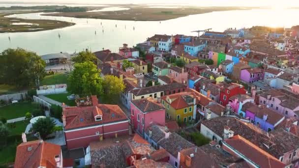 Widok Lotu Ptaka Kolorowe Domy Wyspie Burano Prowincji Wenecja Regionie — Wideo stockowe