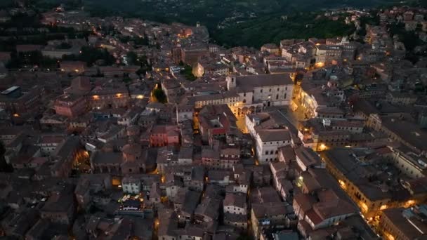 Widok Powietrza Panoramę Miasta Perugia Nocy Główny Plac Piazza Novembre — Wideo stockowe