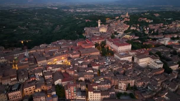 Vista Aerea Panoramica Della Città Italiana Perugia Umbria Serata Notturna — Video Stock