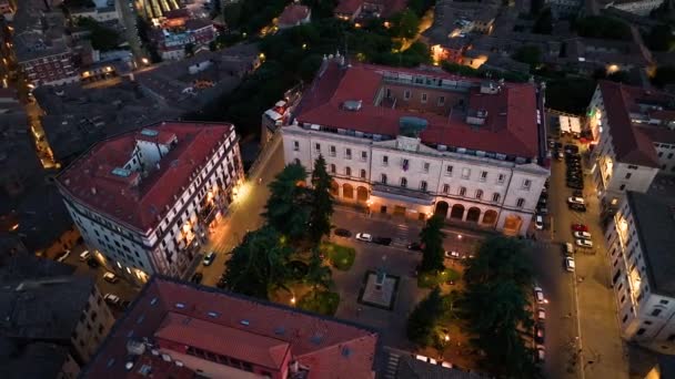 Widok Lotu Ptaka Panoramę Miasta Perugia Nocy Plac Włoch Stolica — Wideo stockowe