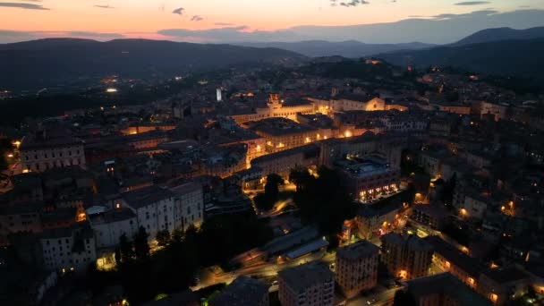 Perugia Ιστορικό Κέντρο Από Ψηλά Νυχτερινή Θέα Της Piazza Novembre — Αρχείο Βίντεο