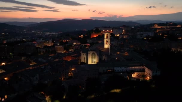 Perugia Cityscape Letecké Panorama Bazilikou San Domenico Noci Večer Hlavní — Stock video