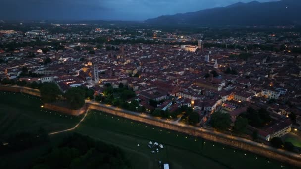 Vue Aérienne Ville Lucques Coucher Soleil Toscane Italie — Video