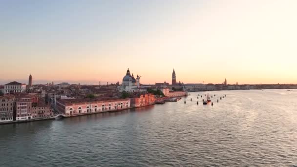 Venedik Üzerinde Altın Saat Büyük Kanal Havadan Görünüşü Santa Maria — Stok video