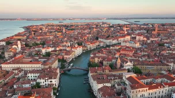Vista Aérea Del Horizonte Ciudad Venecia Amanecer Ponte Dellaccademia Gran — Vídeos de Stock