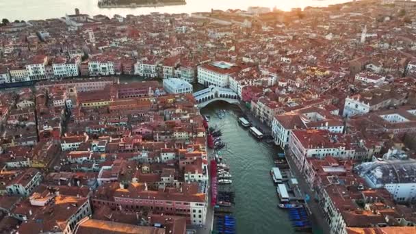 Venecia Vista Aérea Del Puente Rialto Que Cruza Gran Canal — Vídeos de Stock