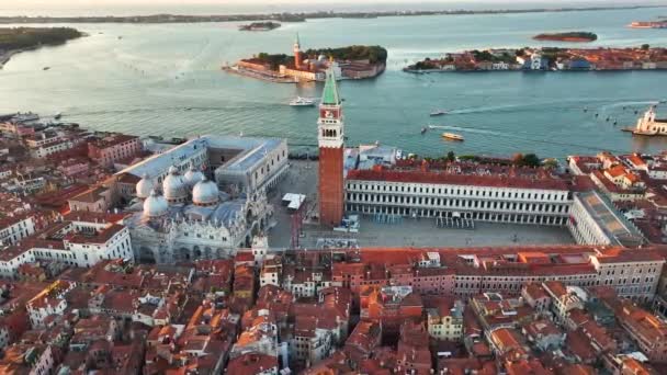 Benátky Město Panorama Shora Letecký Pohled Náměstí Svatého Marka Doges — Stock video