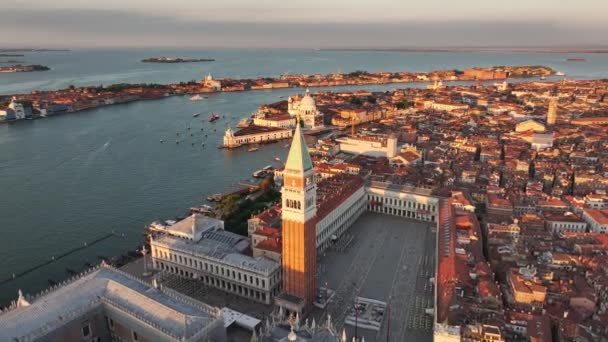 Benátky Shora Panoramatický Výhled Náměstí Marka Dogesův Palác Baziliku Campanile — Stock video