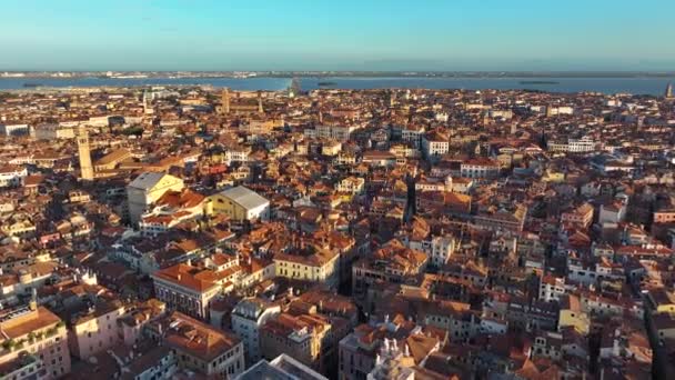 Vista Aérea Del Horizonte Del Amanecer Venecia Italia — Vídeos de Stock