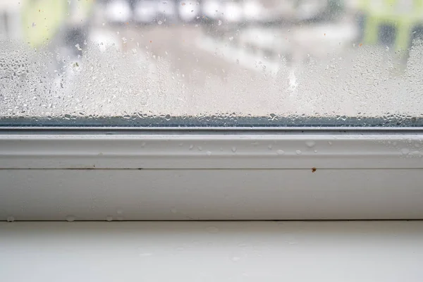 Leaks Condensation Windowsill Rain Drops Window Water Leaking Indoor High Stock Image