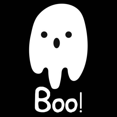 Cute ghost saying Boo. Vector on black background halloween