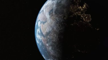 Global space exploration space travel concept digitally generated image.Animation of Earth seen from space, the globe spinning on satellite view on dark background.