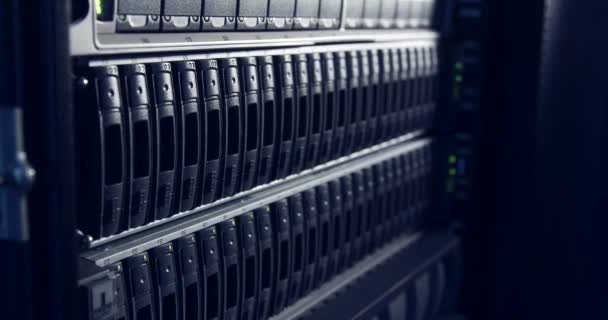 Dark Server Room Modern Data Center Powerful Servers Looped Working — Wideo stockowe