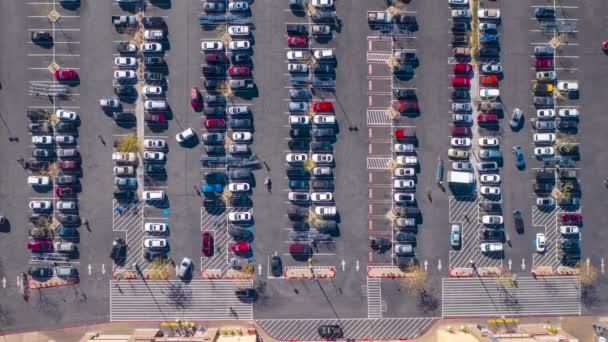 Upływ Czasu Ruchu Samochodowym Parking Wyjście Parkingu Widok Góry Drona — Wideo stockowe