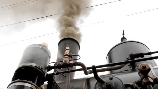 Locomotivă Aburi Vechi Locomotivă Istorică Aburi Fum Alb — Videoclip de stoc