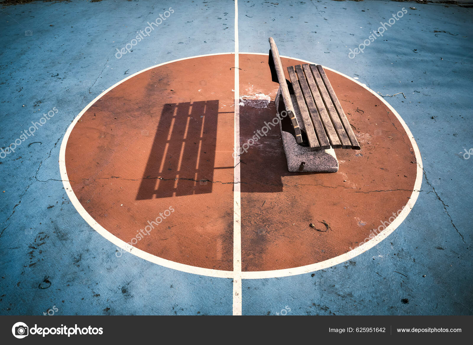 Abandoned Dirty Old Basketball Court Old Bench Stock Photo by