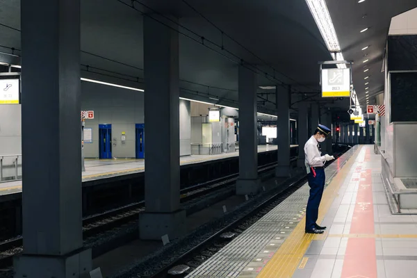 Kansai Japan April 2018 Station Master Japan Subway Duty Waiting — Stock Photo, Image