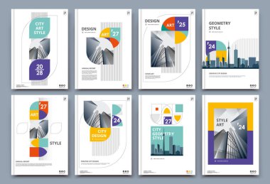 Soyut klasör düzeni. Beyaz a4 broşür kapağı tasarımı. Süslü bilgi metin çerçevesi. Yaratıcı reklam broşürü yazı tipi. Başlık sayfası modeli ayarlandı. Modern vektör baş sayfası. Zarif şehir afişi. Renk şekilleri resmi