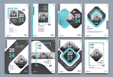 Abstract a4 brochure cover design. Ad text frame. Urban city view font. Title sheet model. Modern vector front page. Brand logo. Banner texture. Black, white rhombus, Blue line icon. clipart