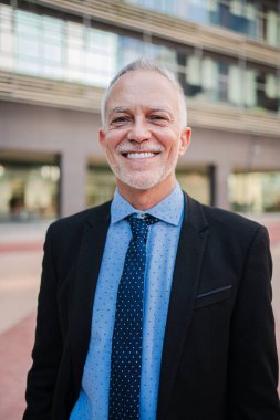 Dikey. Olgun şirket CEO 'su, iş adamı, avukat, satıcı, muhasebeci, sekreter, danışman, avukat, ofis çalışanı, avukat ya da finans danışmanı gülümseyen ve kameraya bakan