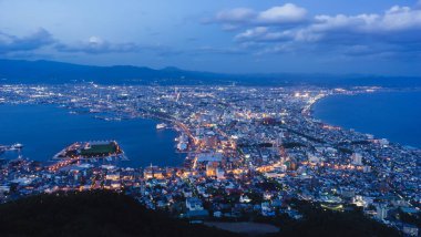 Hakodate city dusk view from mountain hakodate. Beautiful Destination Sapporo,Japan