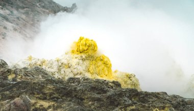 Mount Io volcano Hokkaido, Japan. Rock of sulfur mineral.