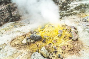 Mount Io volcano Hokkaido, Japan. Rock of sulfur mineral.