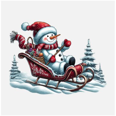 Kızak Binişi dosyası, Noel Sahnesi, Noel Baba, Noel Tatili, Vektör İllüstrasyon Dosyası