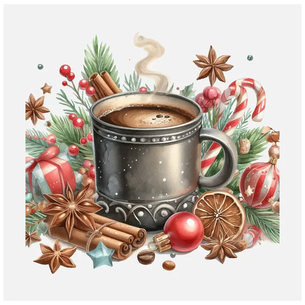 Waterkleur Kerst Koffie Vector Bestand Stockvector