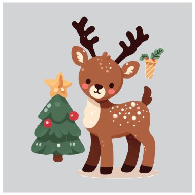 Şirin Noel Ren Geyiği Vektör Dosyası