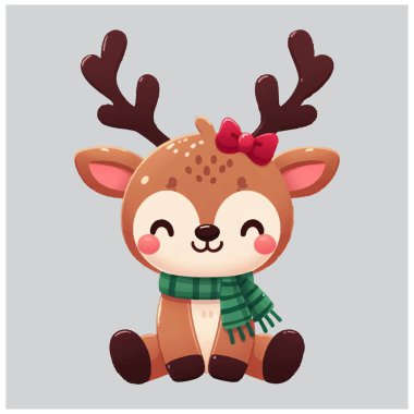 Şirin Noel Ren Geyiği Vektör Dosyası
