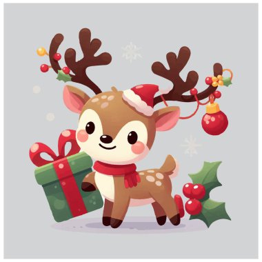 Şirin Noel Ren Geyiği Vektör Dosyası
