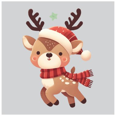 Şirin Noel Ren Geyiği Vektör Dosyası
