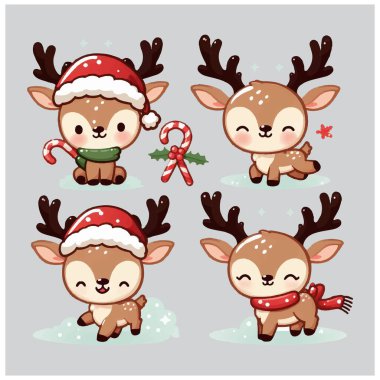 Şirin Noel Ren Geyiği Vektör Dosyası