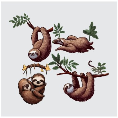 Tembel Hayvanlar Suluboya Vektör Dosyası