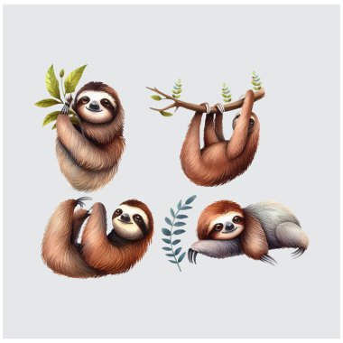 Tembel Hayvanlar Suluboya Vektör Dosyası