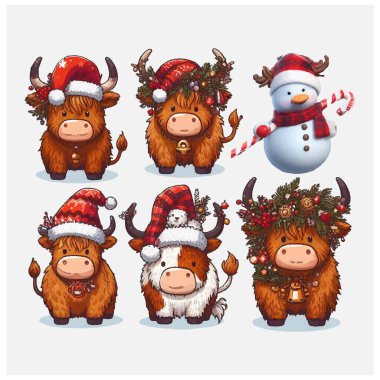 Christmas Highland İnekler vektör dosyası