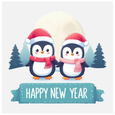 Noel Penguenleri Yeni Yıl vektör dosyası