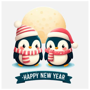 Noel Penguenleri Yeni Yıl vektör dosyası