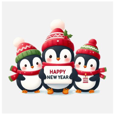 Noel Penguenleri Yeni Yıl vektör dosyası