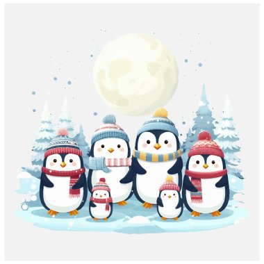 Noel Penguenleri Yeni Yıl vektör dosyası