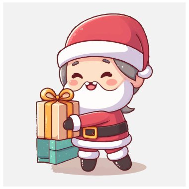 Hediye Kutusu vektör dosyasıyla şirin Noel Baba