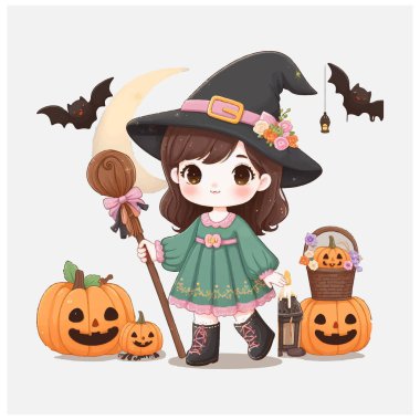 Cadılar Bayramı Şirin Bebek Cadı vektör dosyası