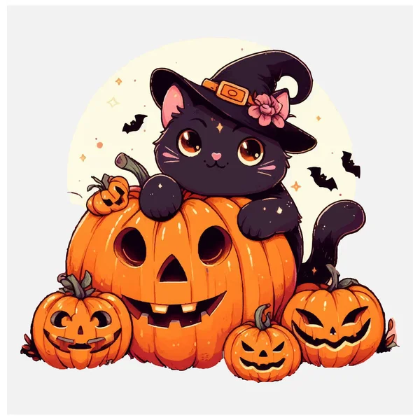 stock vector Halloween Cat Pumpkin vector file