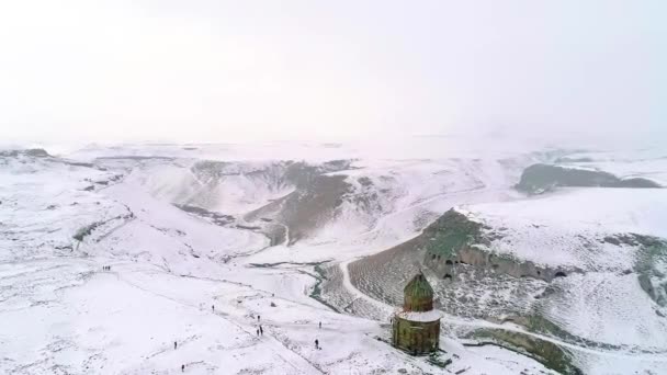 Pemandangan Udara Reruntuhan Ani Musim Dingin Kars Turki — Stok Video