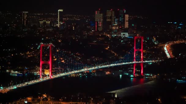Κωνσταντινούπολη Bosphorus Fatih Sultan Mehmet Γέφυρα Νυχτερινή Θέα Πανόραμα Γέφυρας — Αρχείο Βίντεο
