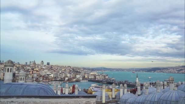 Goldenes Horn Bosporus Von Istanbul Und Historische Halbinsel Panorama Zeitraffer — Stockvideo